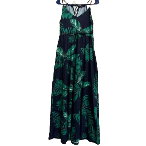 Women’s Black & Green Tropical Leaf Print Boho Maxi Beach Summer Dress Sz-M - Picture 3 of 8
